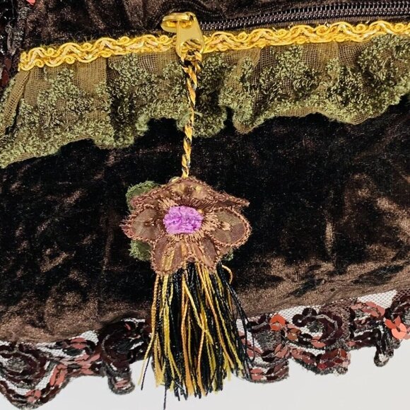 Ziba Velvet Beaded Purse Vintage Cottagecore Floral Lace Boho Romantic Handbag - Picture 13 of 16